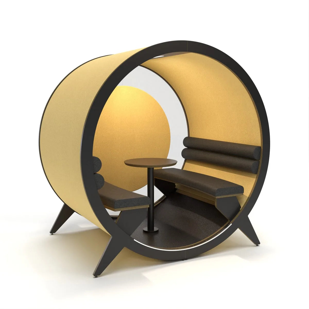 BlockO FOUR+ - A beautifully designed acoustic meeting pod for up to four individuals. A breakaway space with more volume and seating that is best suited for focused meetings and group projects, a spacious work station for smaller teams, and a great space