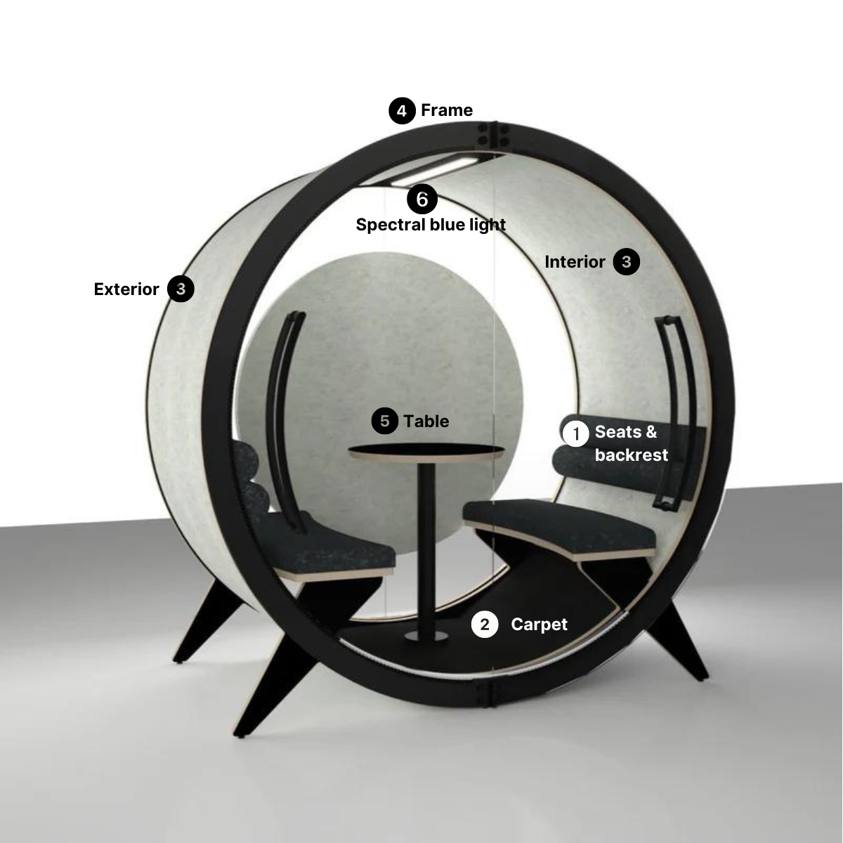 BlockO Quiet FOUR - BlockO Quiet FOUR is the most-eyecatching private seater designed for up to four people. US Design Patent Number D1047478EUIPO Certificate of registration No 008273221-0001, 008273221-0002, 008273221-0003No 015014075-0001